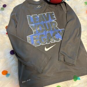 Nike boys size 6 long sleeve shirt. gray/blue dri fit lightweight shirt.